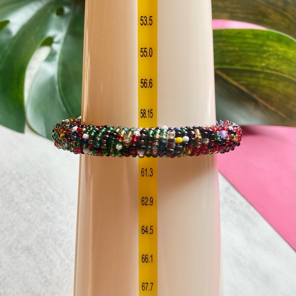 Artisan Crochet Seed Bead Rainbow Bangle Bracelet - Picture 7 of 8
